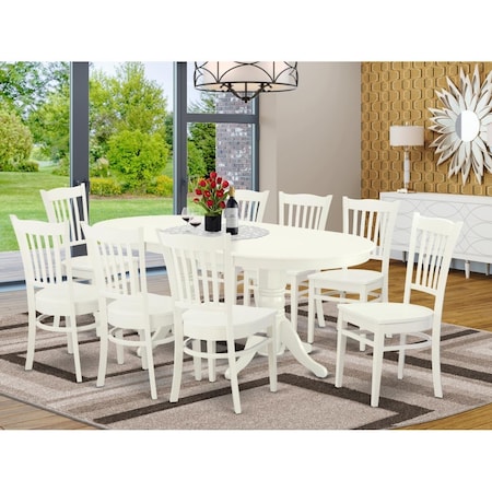 East West Furniture 9 Piece Vancouver Dining Room Set - Linen White VAGR9-LWH-W